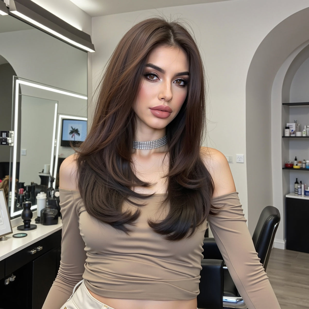 LaceFront Rich Espresso Brown Long Layered Blowout 18