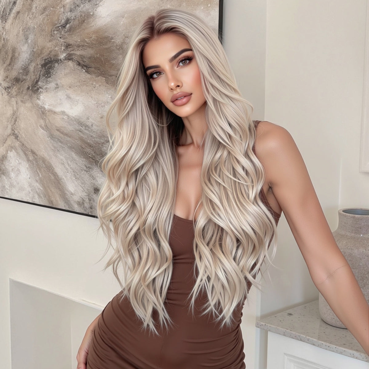 Lace Front Platinum Blonde Extra Long Curly 30