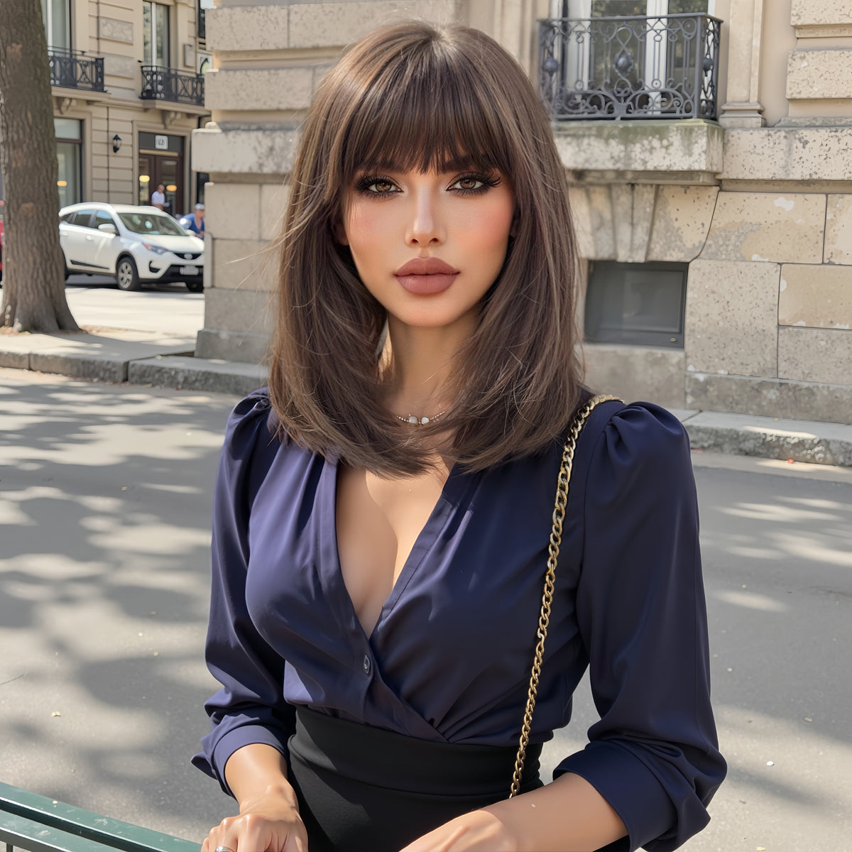 Soft Mocha Classic Bob with Full Bangs 14