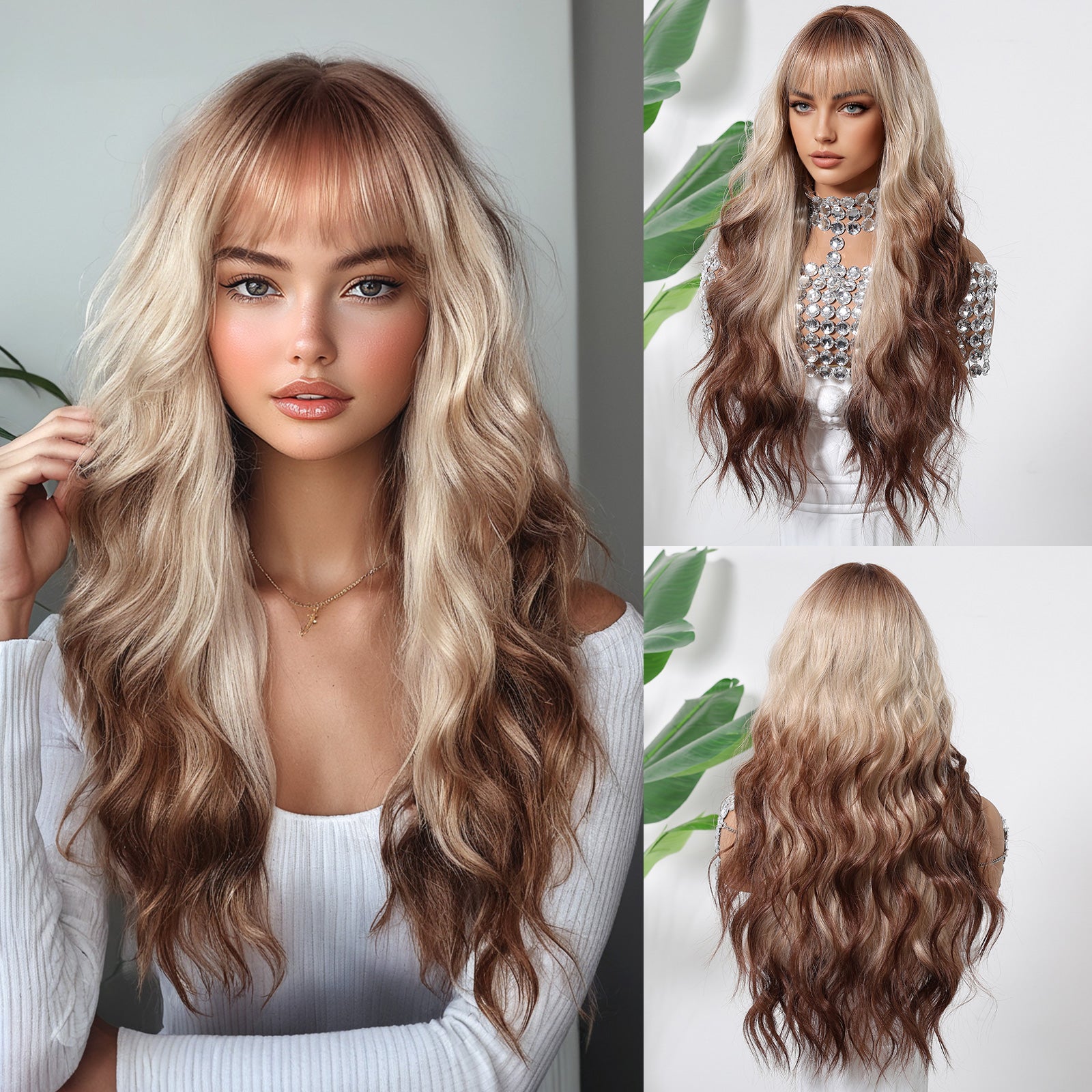 Light Blonde with Brown Top and End Wavy Long 26