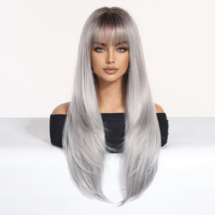 Silver Grey Long Layered with Bangs 28