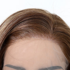 AuraTress 100% Human Hair Ash Blonde Lob with Dark Root 8