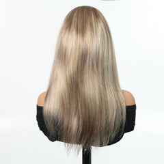 AuraTress 100% Human Hair Champagne Blonde with Blended Highlights Long Straight 16