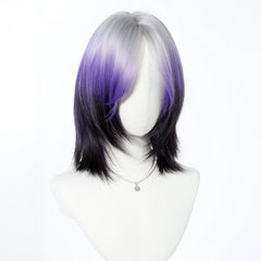 Silver Purple Ombre Medium Layered Straight 14