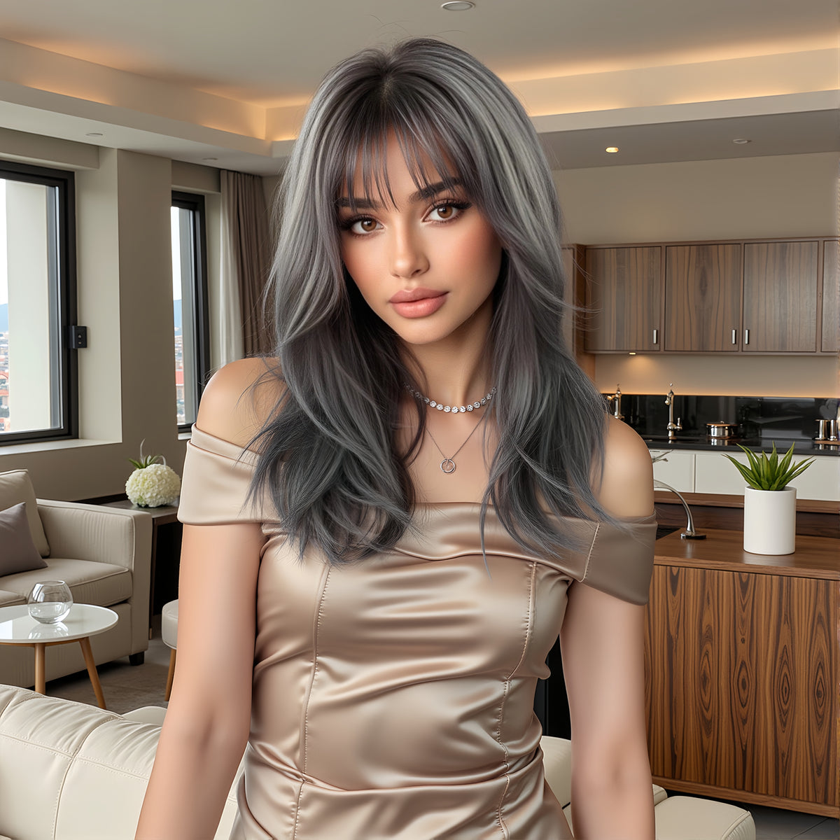 Smoky Ash Feather Layers with Air Bangs 18