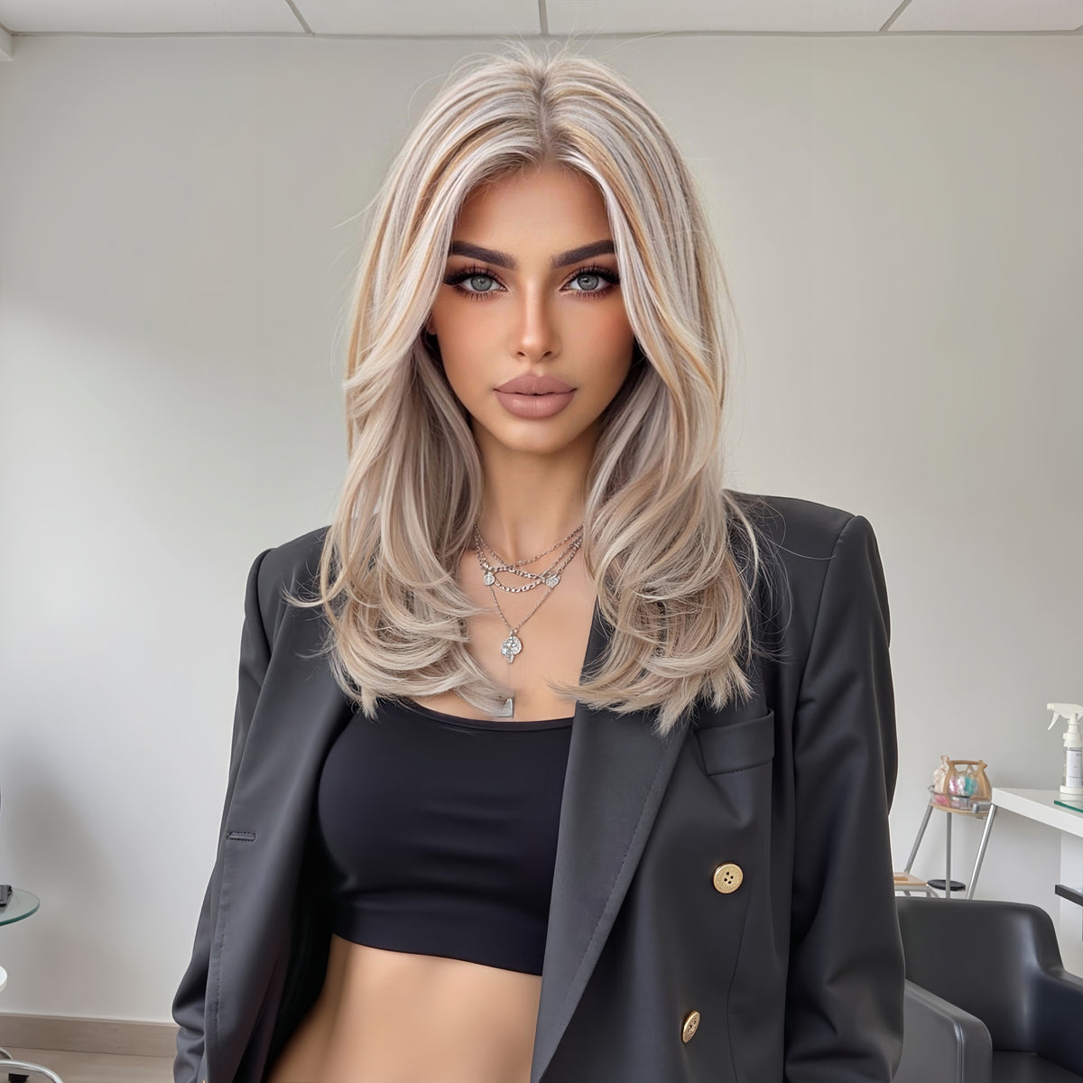 AuraTress MONO Blonde & Grey Medium Curly 16