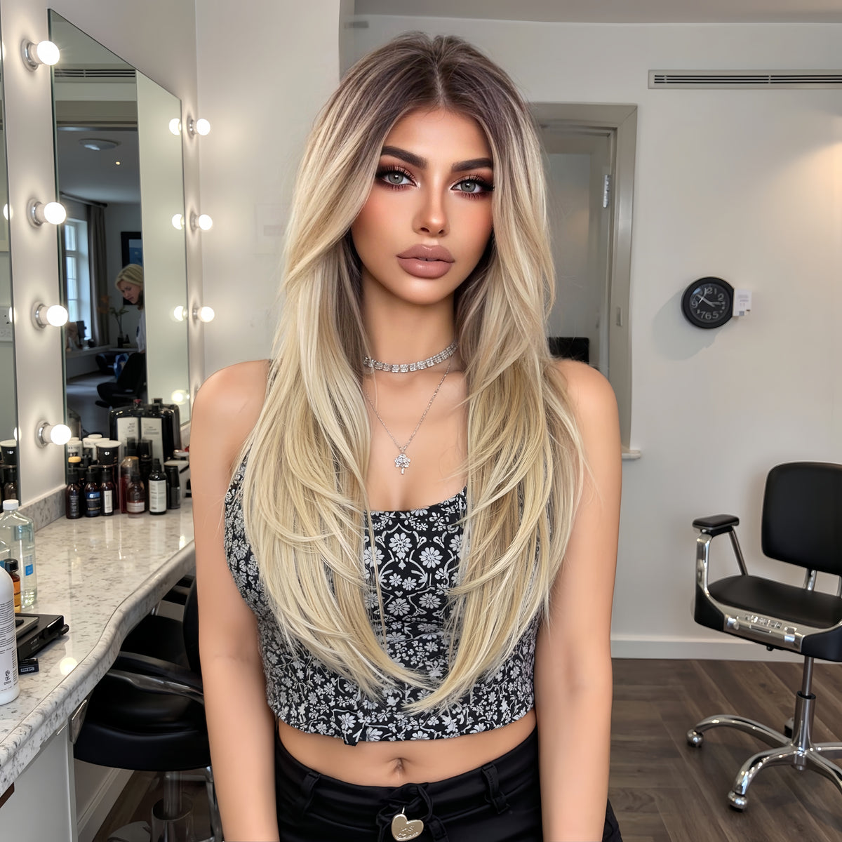 AuraTress MONO Brown Roots to Blonde  Long Curly 22