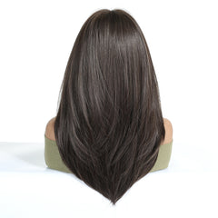 Dark Espresso Brown with Bangs Straight Layers 20